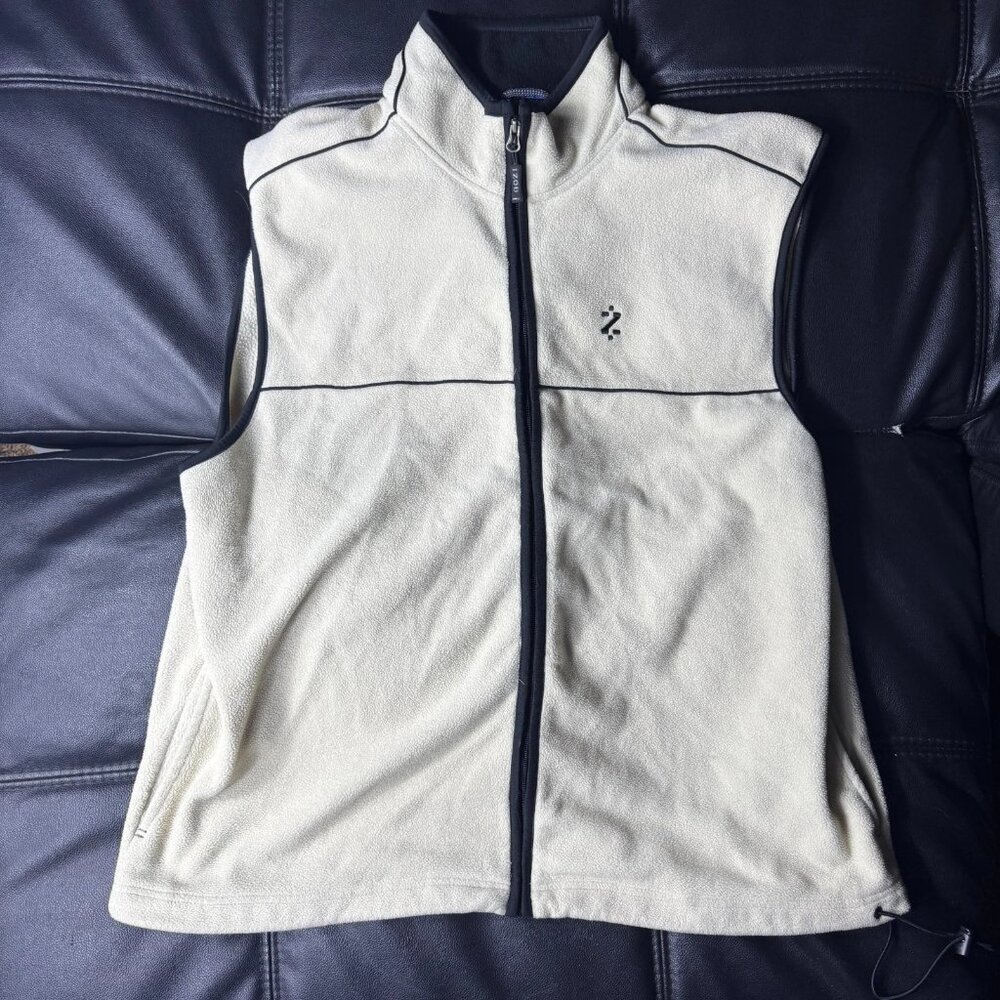 Izod PerformX Full-Zip Vest Ivory Black Trimline Fleece Comfort Outdoor Size 2XL